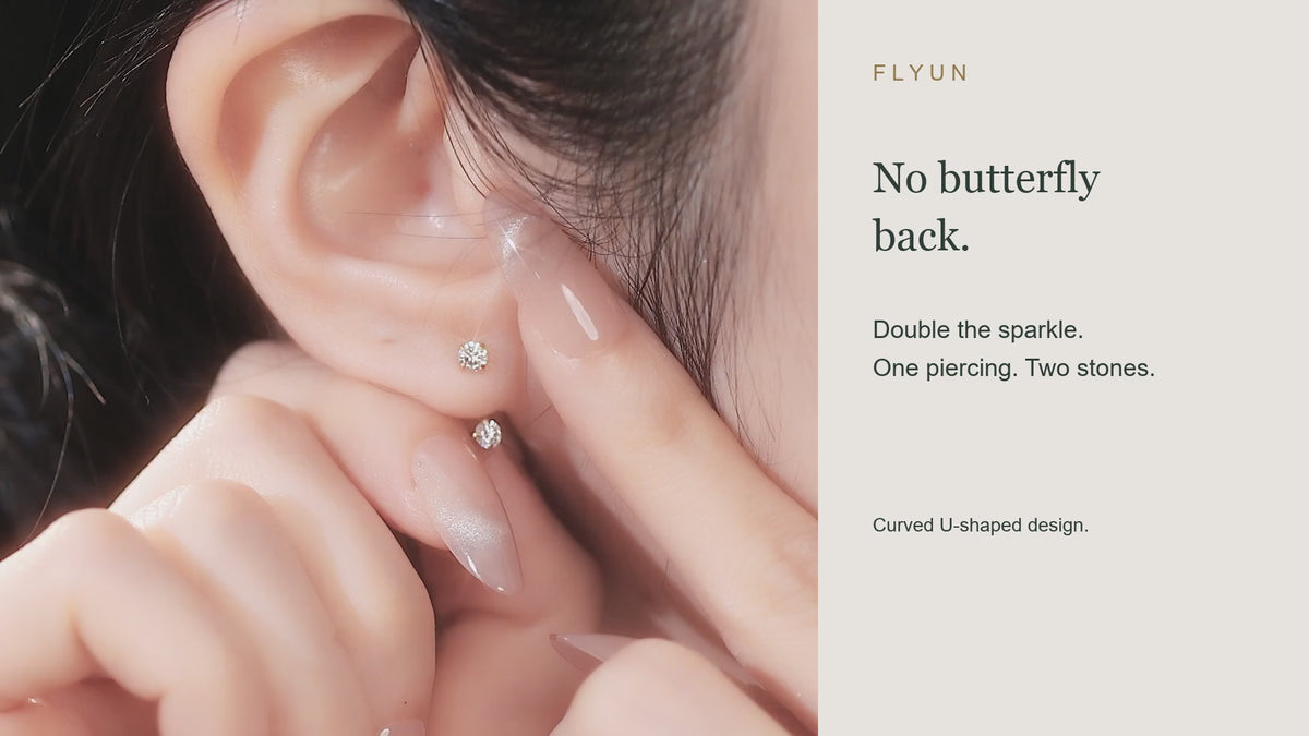 Load video: FLYUN G23 titanium moissanite backless arc hoop earrings product overview